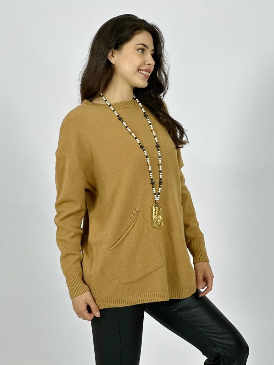 Sweater Spandex Bolsillos Holgado con Botones A2-6216