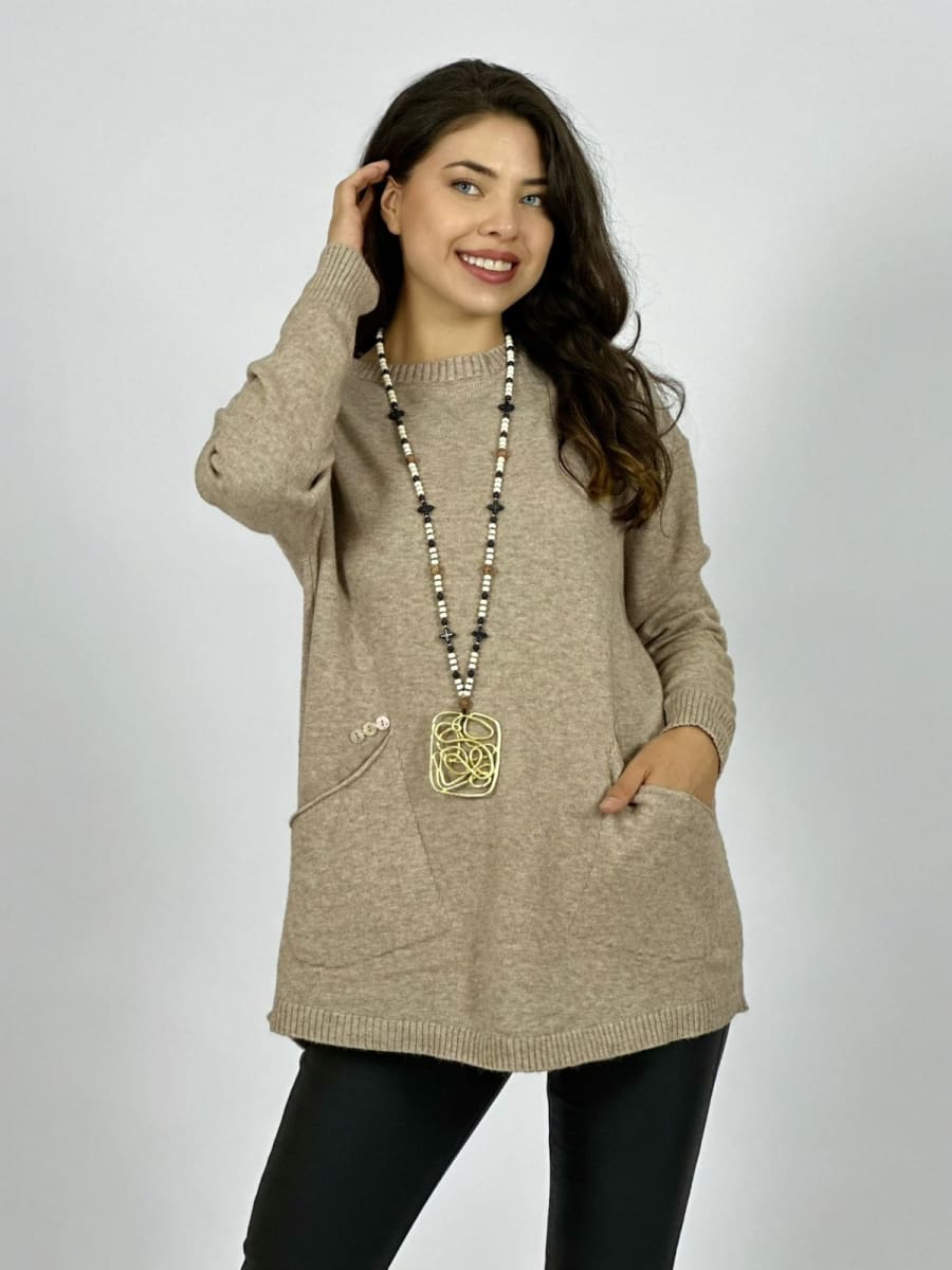 Sweater Spandex Bolsillos Holgado con Botones A2-6210