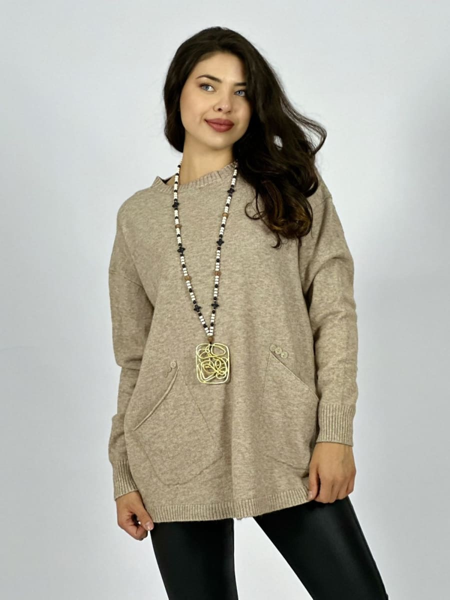 Sweater Spandex Bolsillos Holgado con Botones A2-629
