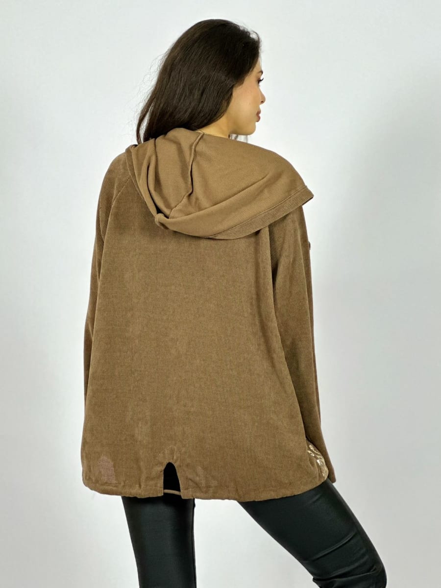 Poleron con Capucha Cotele Cierre Torso con Brillos A4-877