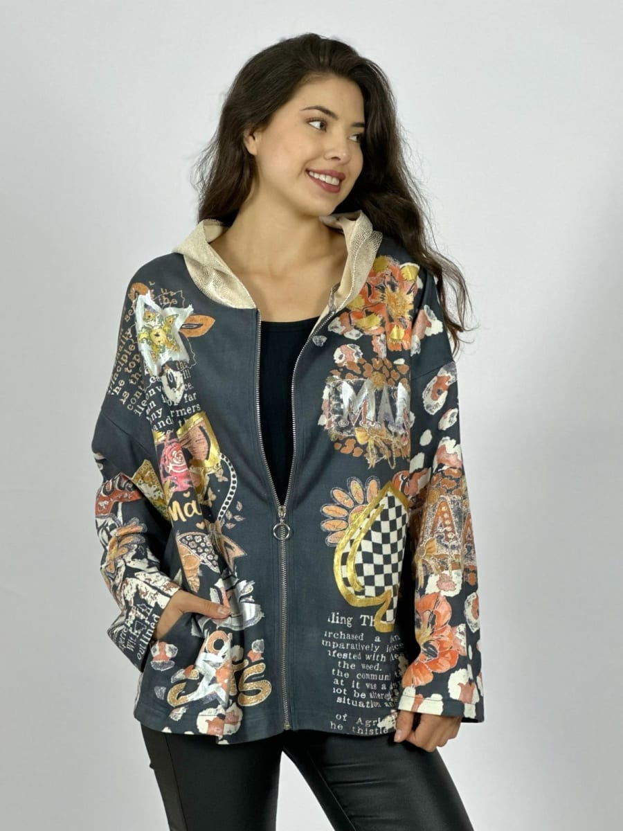 Poleron Gamuza Estampado Flores Print Mariposas A1-21