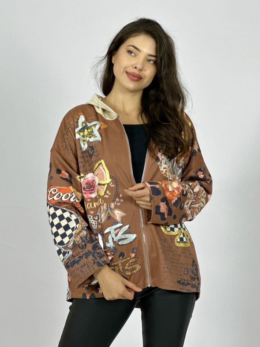 Poleron Gamuza Estampado Flores Print Mariposas A1-28
