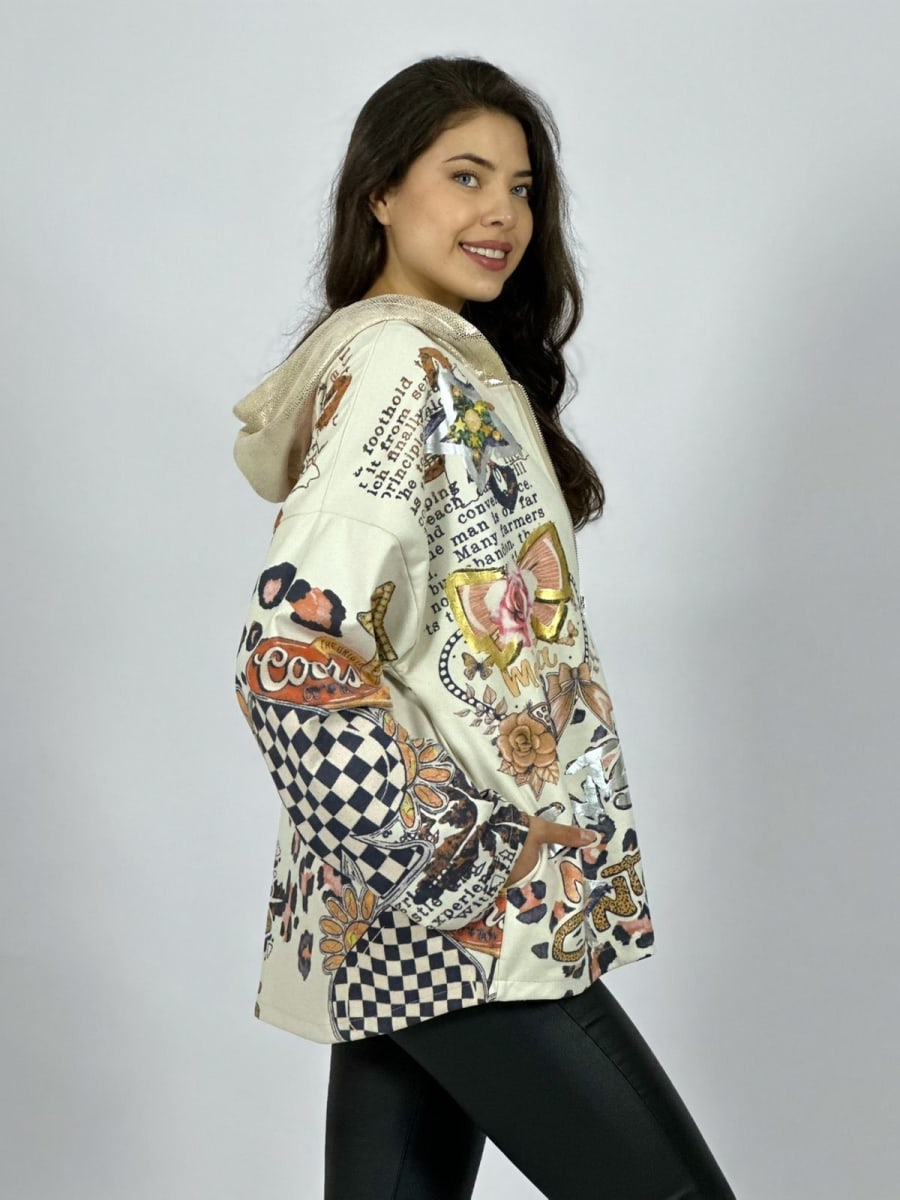 Poleron Gamuza Estampado Flores Print Mariposas A1-214