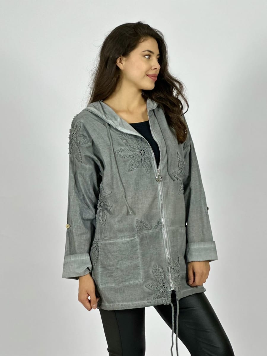 Poleron Con Capucha y Cierre Flores Bordadas A1-136