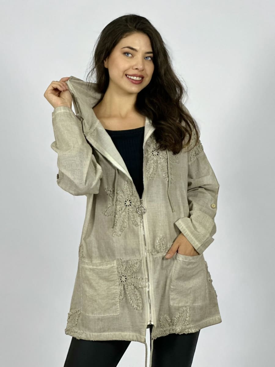 Poleron Con Capucha y Cierre Flores Bordadas A1-139