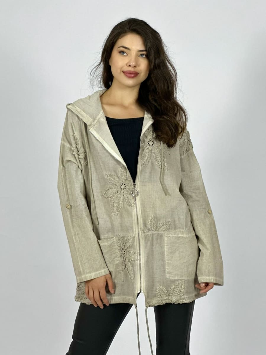 Poleron Con Capucha y Cierre Flores Bordadas A1-138