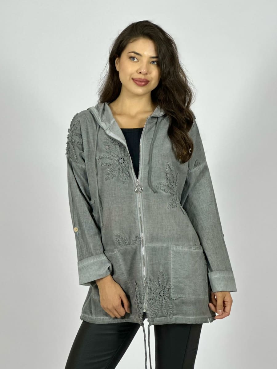 Poleron Con Capucha y Cierre Flores Bordadas A1-135