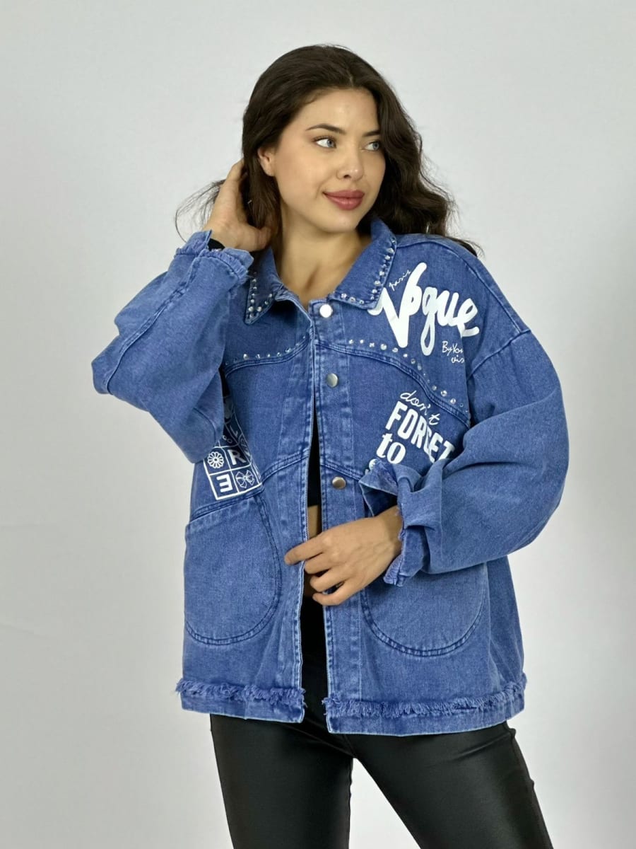 Chaqueta Mezclilla Tachas y Letras A1-191