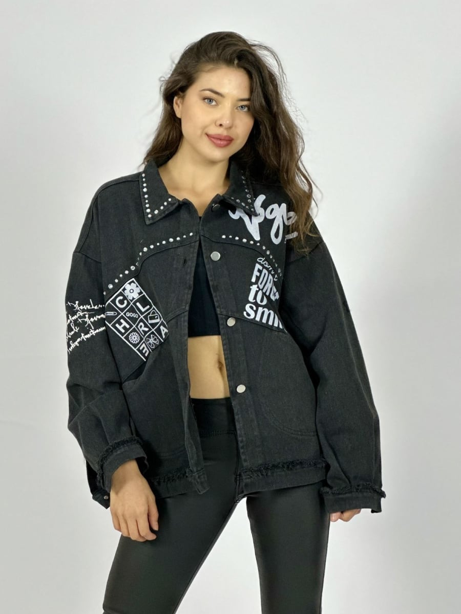 Chaqueta Mezclilla Tachas y Letras A1-195