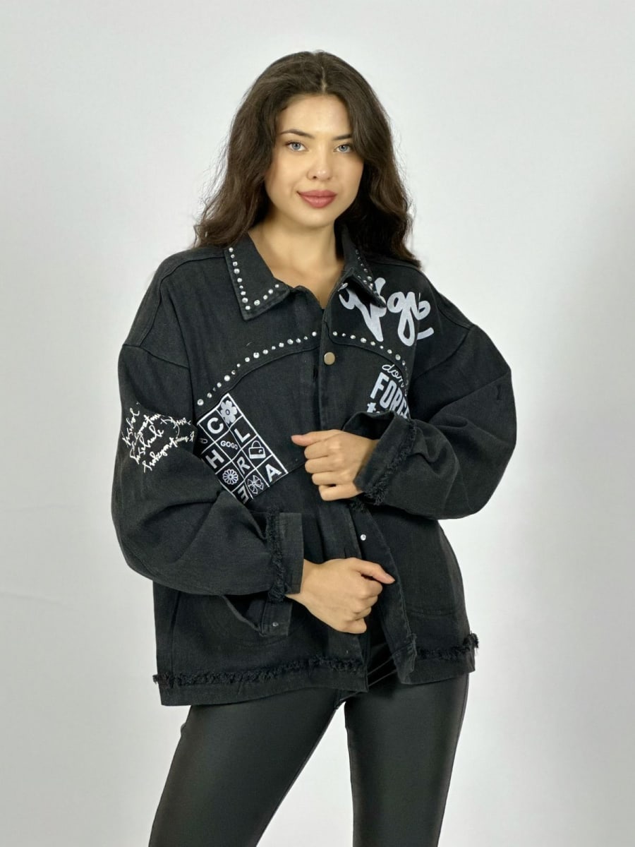 Chaqueta Mezclilla Tachas y Letras A1-196