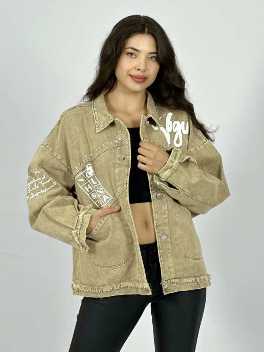 Chaqueta Mezclilla Tachas y Letras A1-199