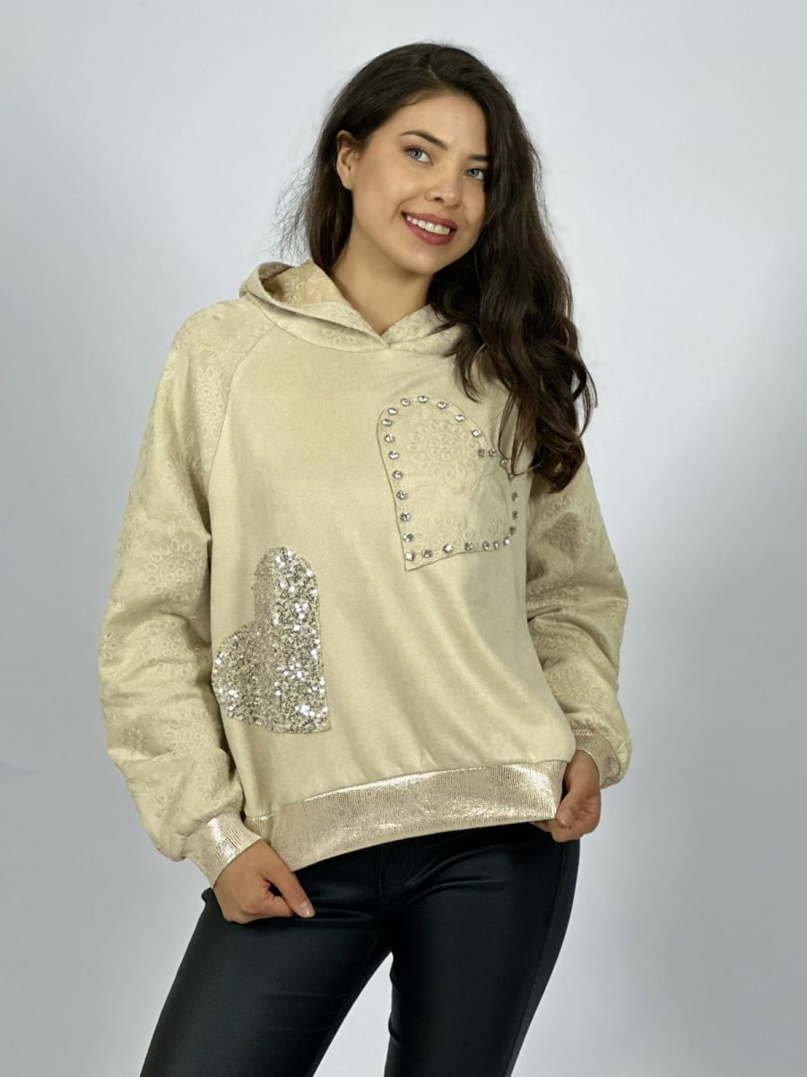 Poleron Gamuza Corazones Tachas Y Brillos A1-101