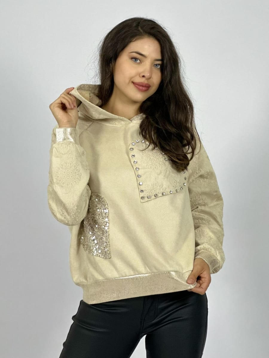 Poleron Gamuza Corazones Tachas Y Brillos A1-103