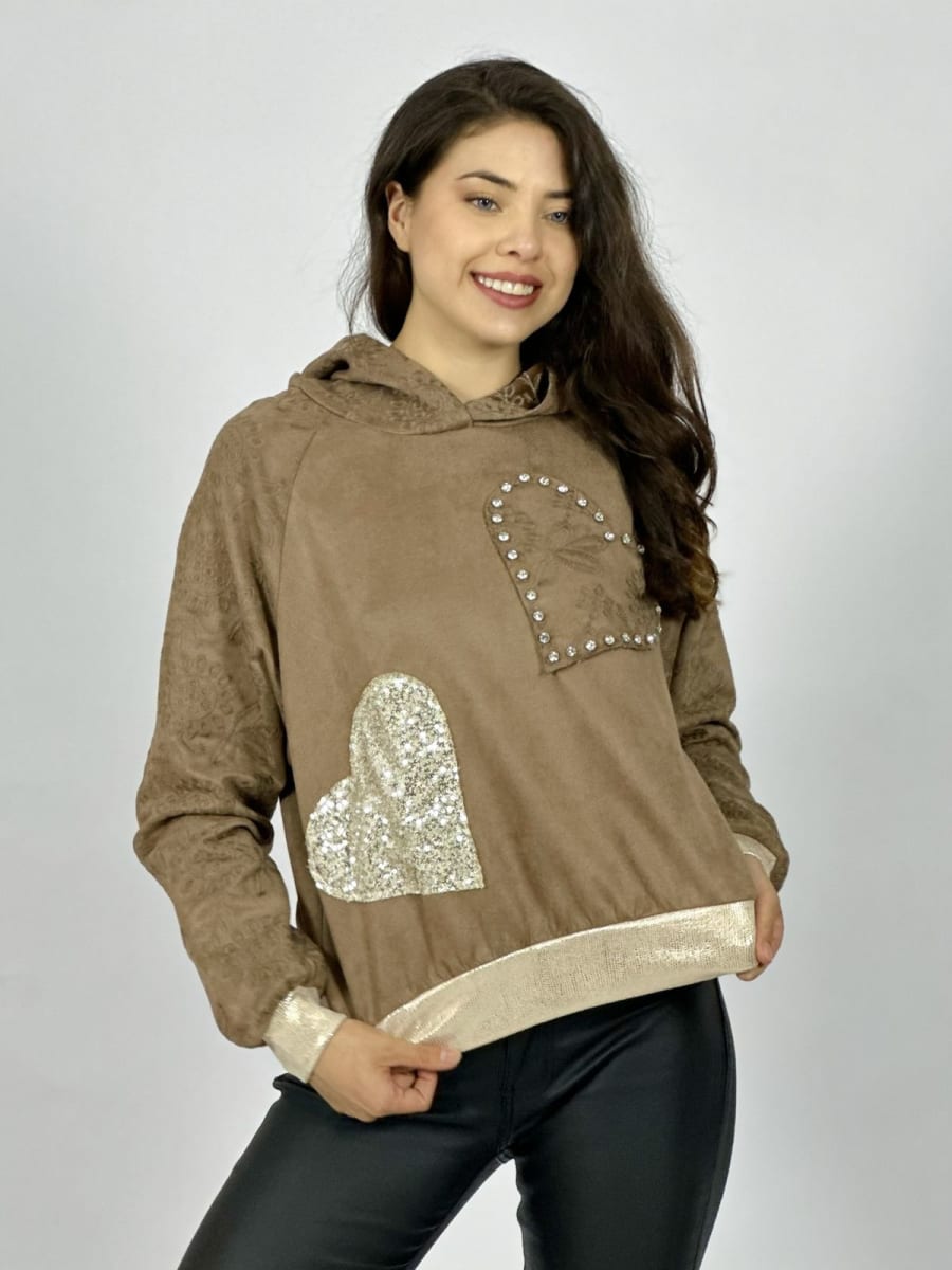 Poleron Gamuza Corazones Tachas Y Brillos A1-107