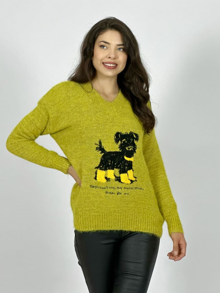 Sweater Lana Estampado Terrier con Letras A3-672
