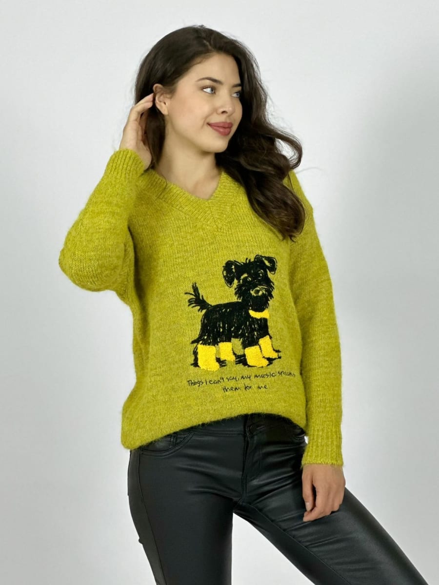 Sweater Lana Estampado Terrier con Letras A3-673