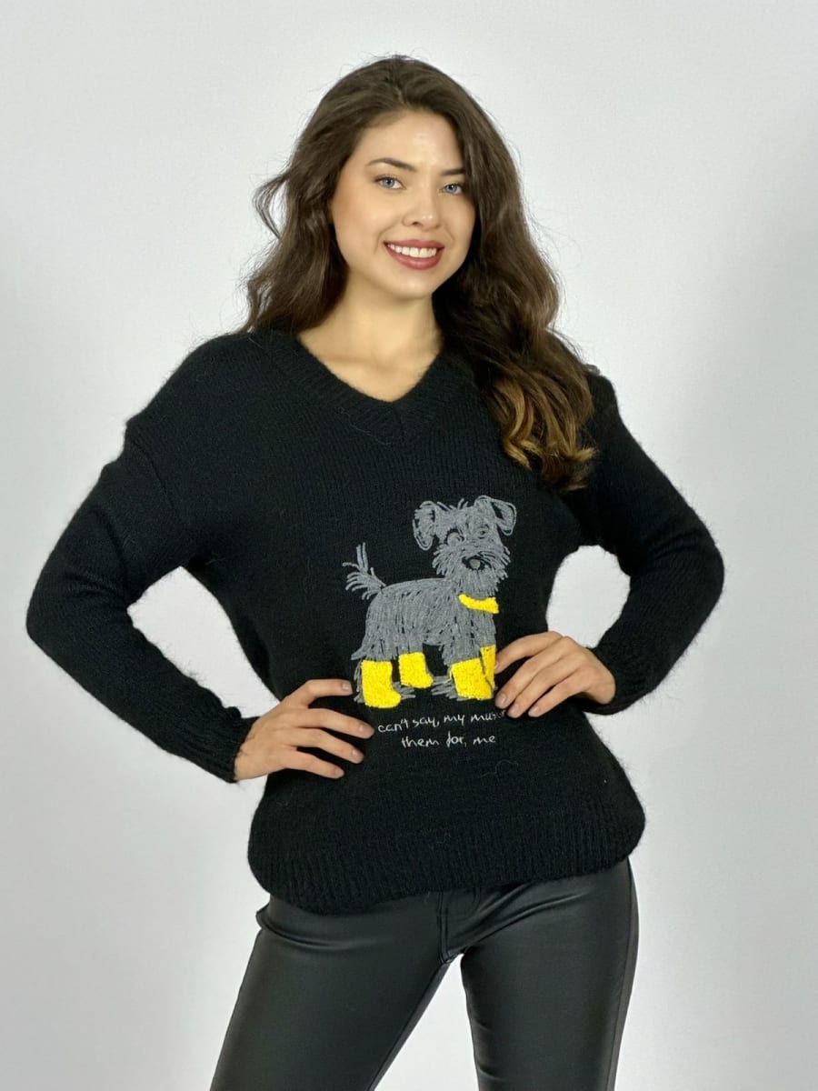 Sweater Lana Estampado Terrier con Letras A3-676