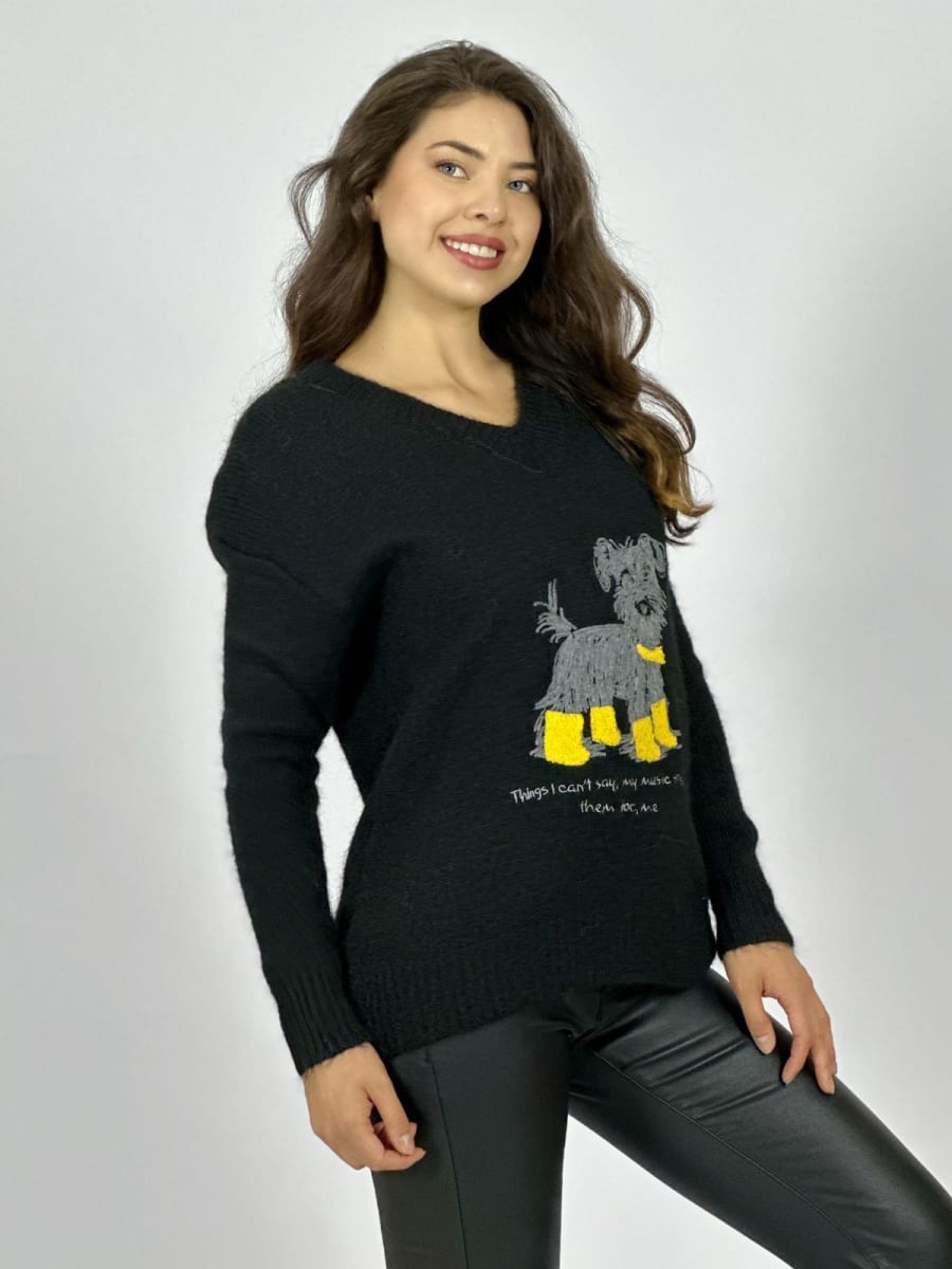 Sweater Lana Estampado Terrier con Letras A3-677