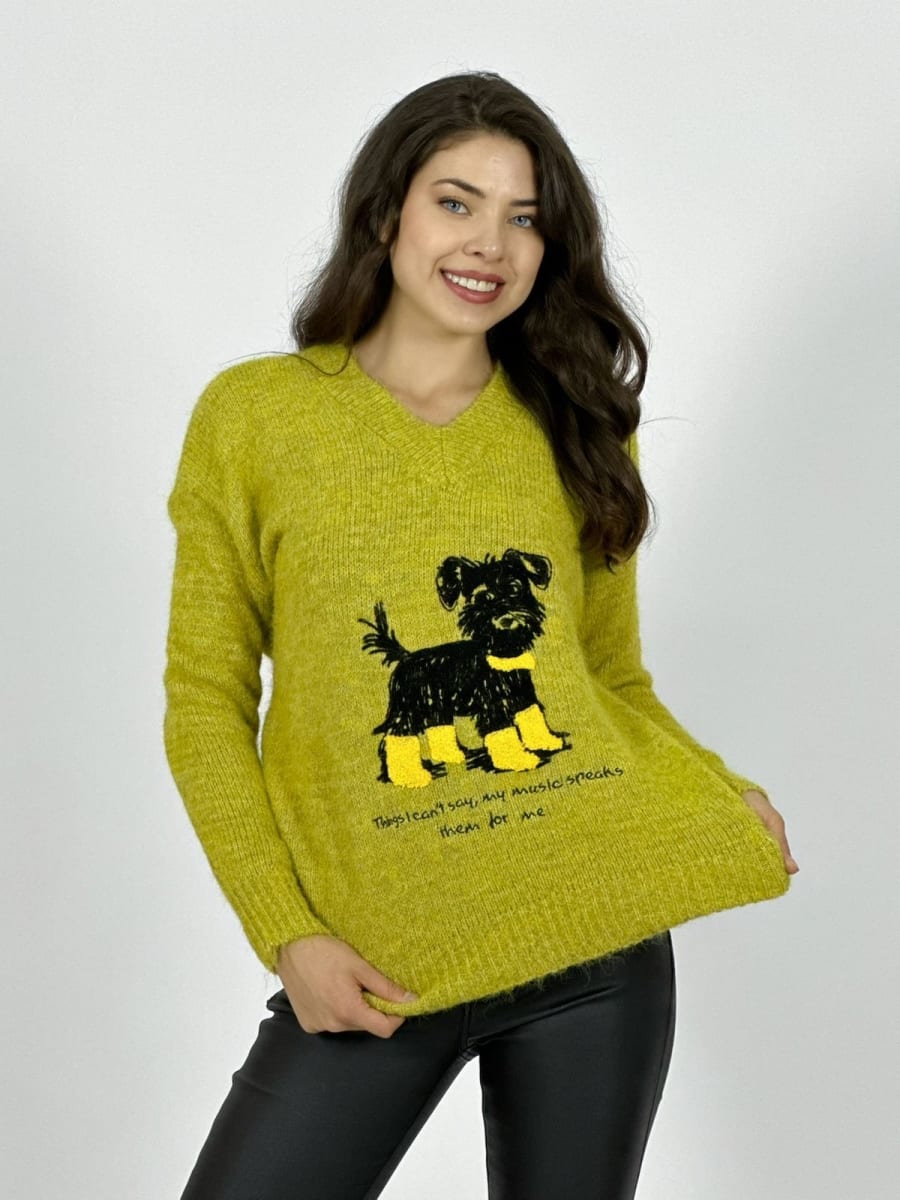 Sweater Lana Estampado Terrier con Letras A3-671