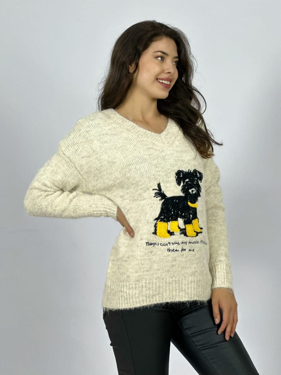 Sweater Lana Estampado Terrier con Letras A3-6711