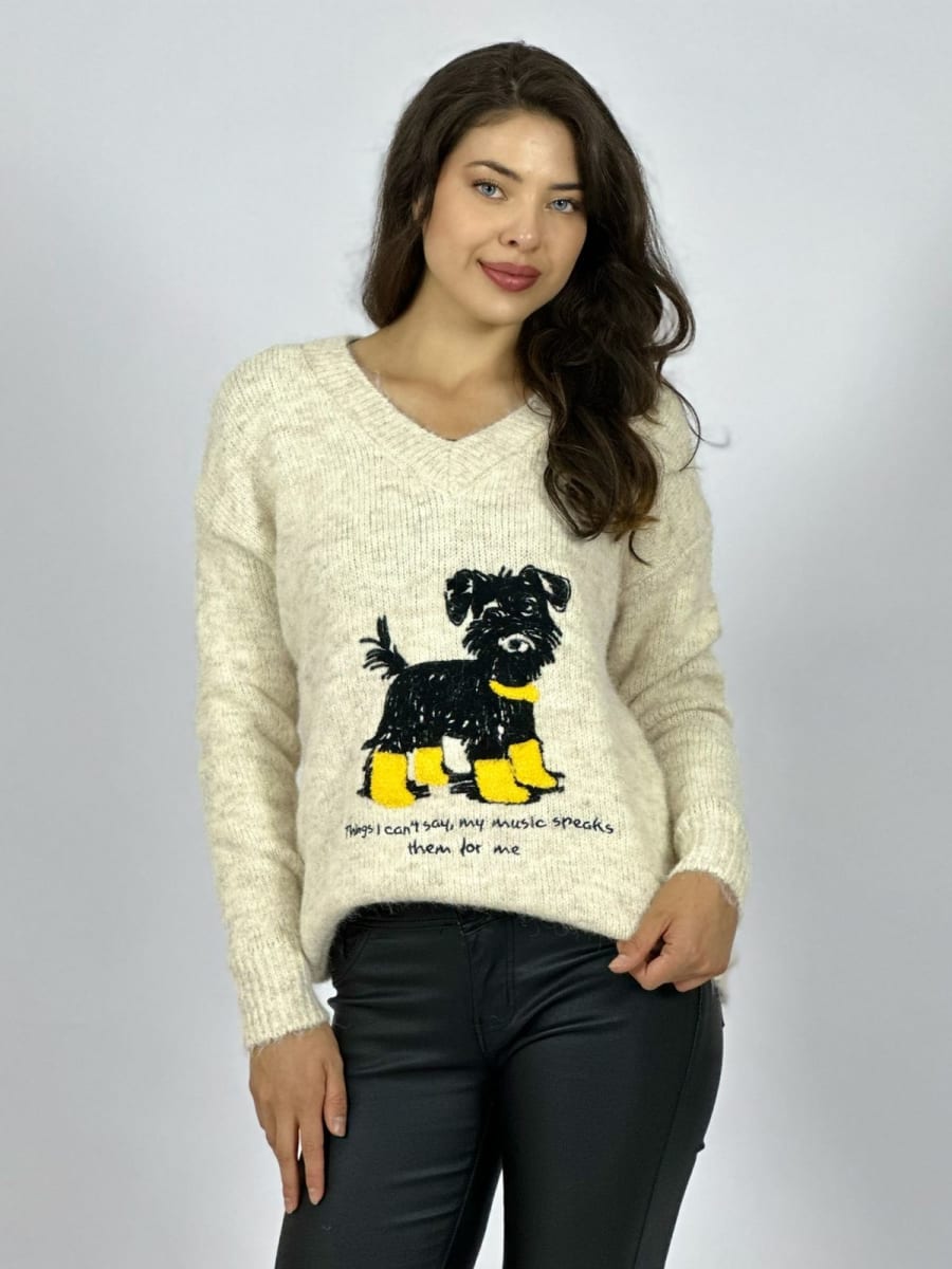 Sweater Lana Estampado Terrier con Letras A3-679