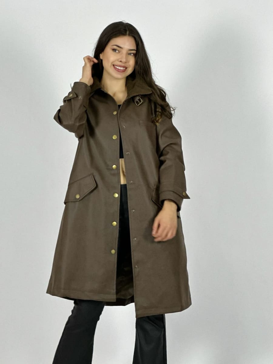 Abrigo Cuerina Largo Abotonada B1-108/1179