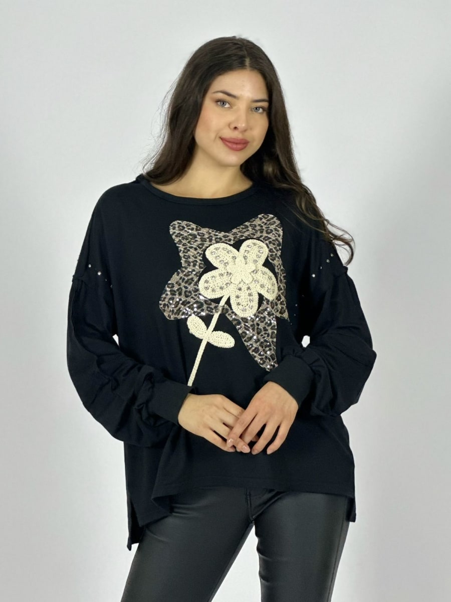 Poleron Algodon Estrella Print Flor Tejida A1-91