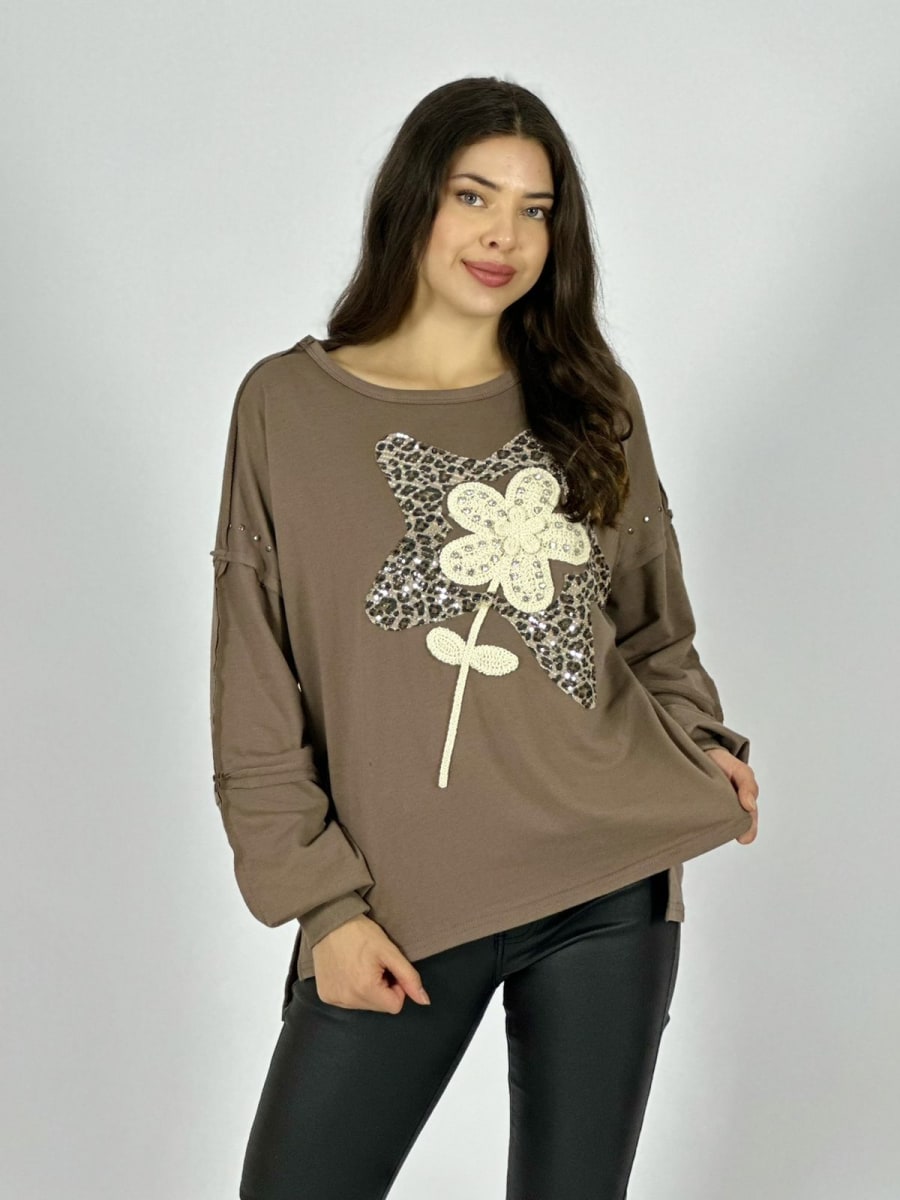 Poleron Algodon Estrella Print Flor Tejida A1-98