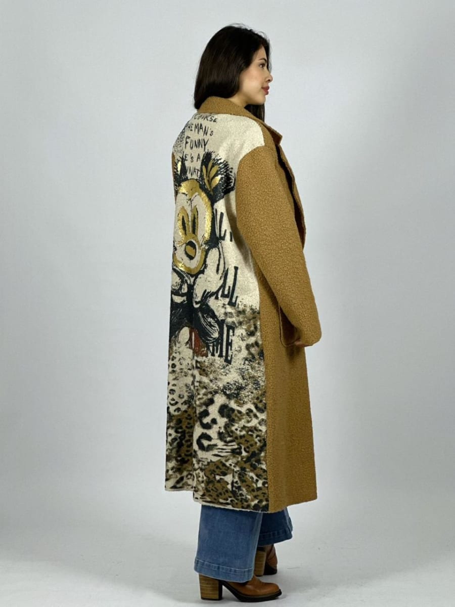 Abrigo Lana Italiano Largo Dorso Mickey Print B1-1123