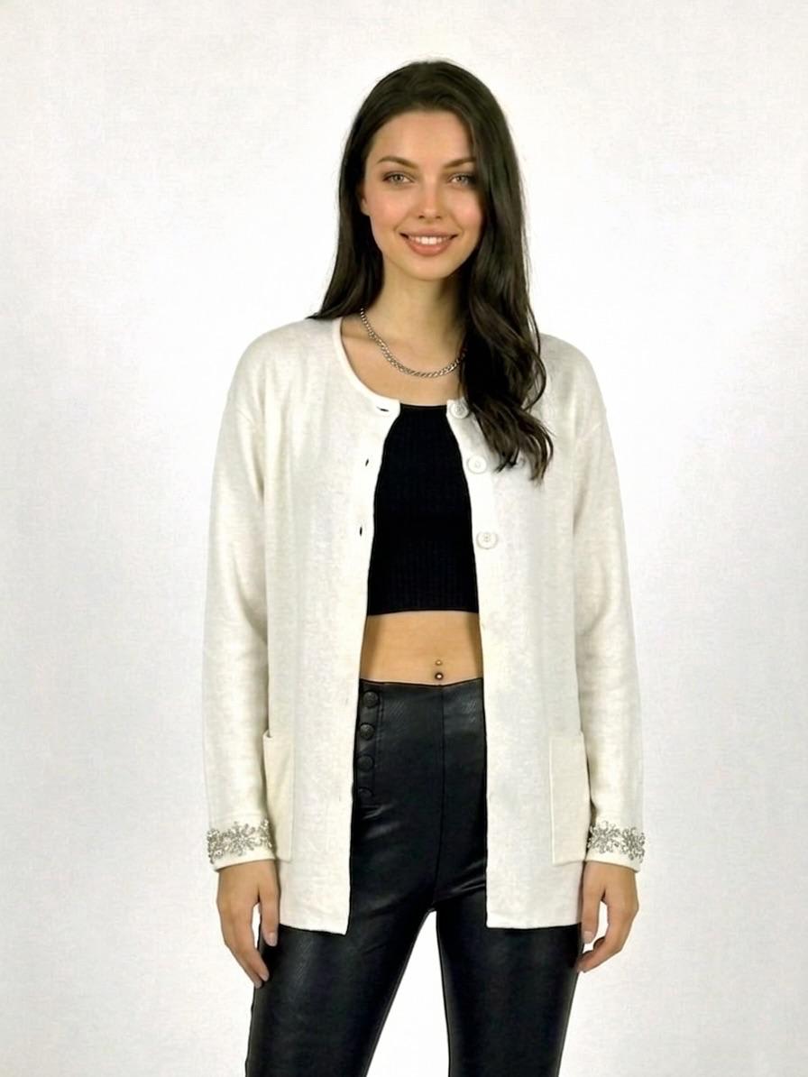 Sweater 3 Botones Flores Brillantes Mangas A3-685