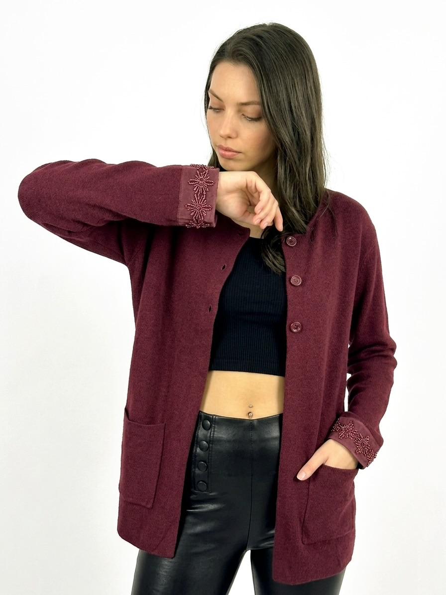 Sweater 3 Botones Flores Brillantes Mangas A3-682