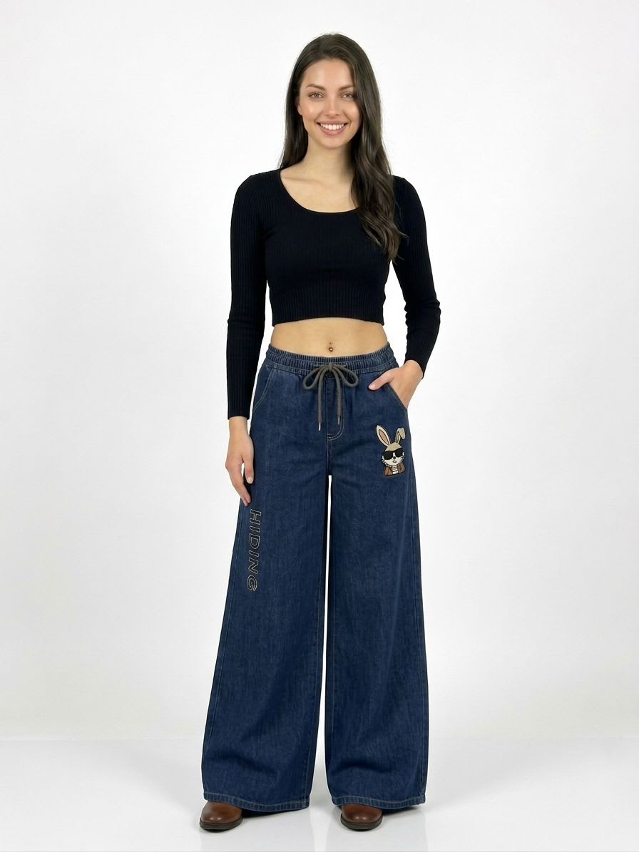 Palazzo Mezclilla Costura Conejo en Bolsillo A1-39/452