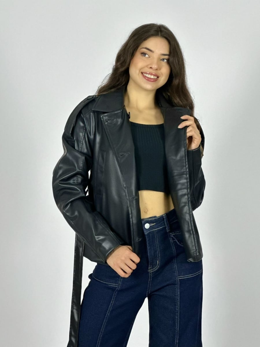 Chaqueta Ecocuero con Cinturon A3-774