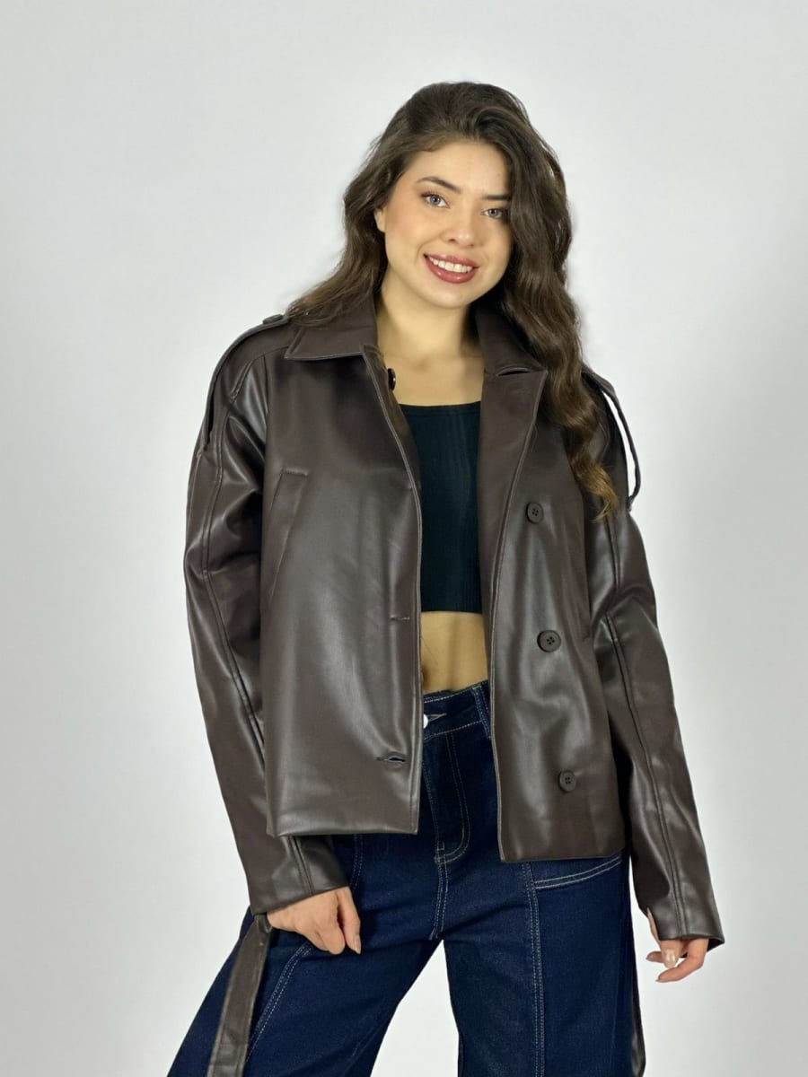 Chaqueta Ecocuero con Cinturon A3-777