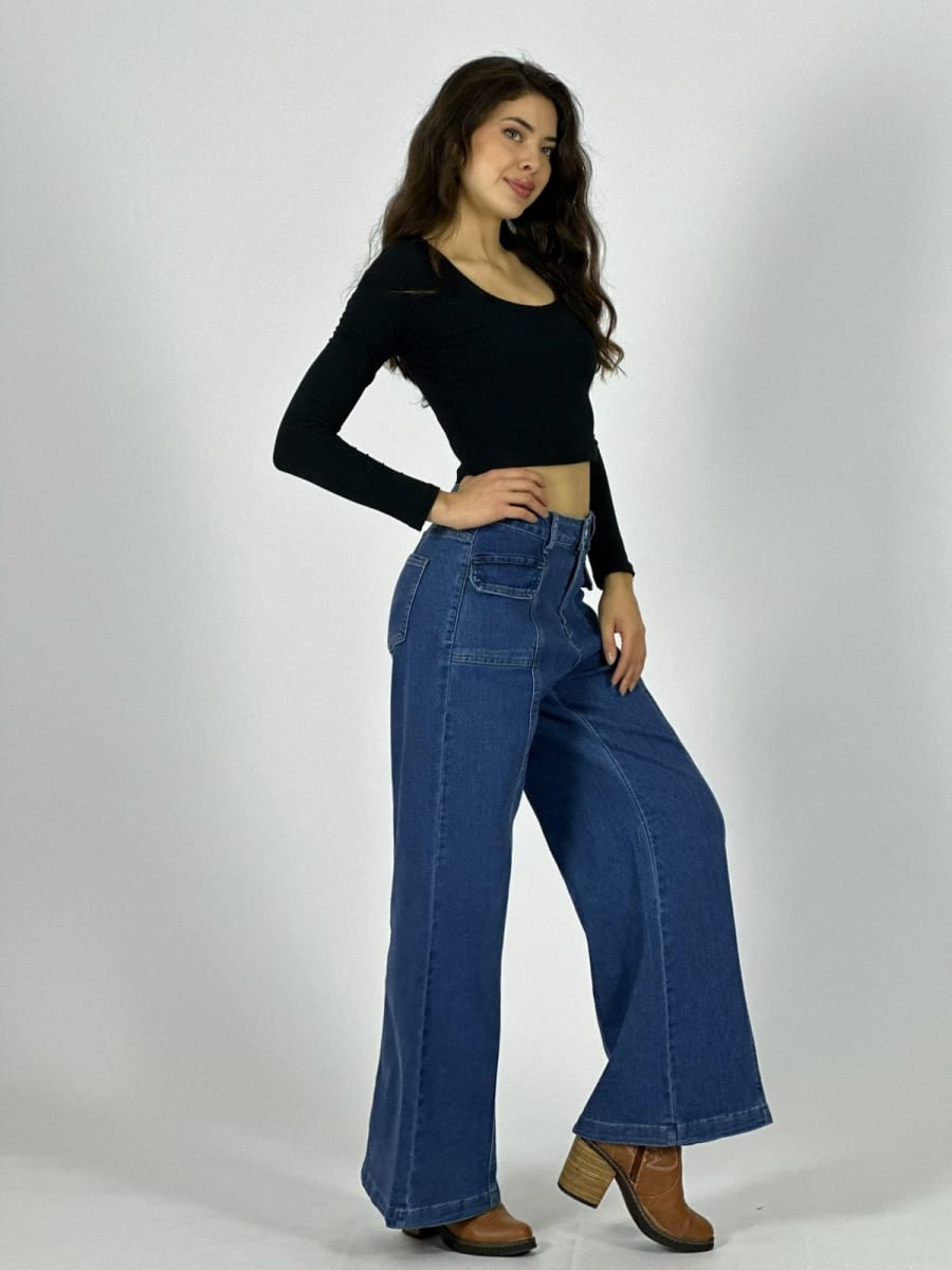 Palazzo Mezclilla Costuras Visibles A4-886