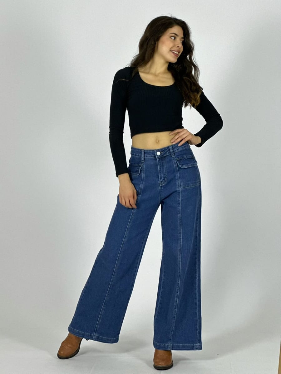 Palazzo Mezclilla Costuras Visibles A4-885