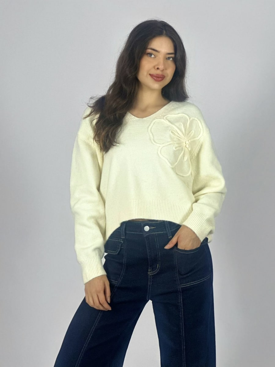 Sweater Lana Flor Bordada A4-8816