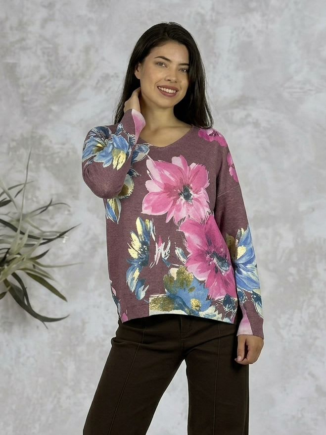 Sweater Spandex Estampado Floral con Brillo A3-74//772