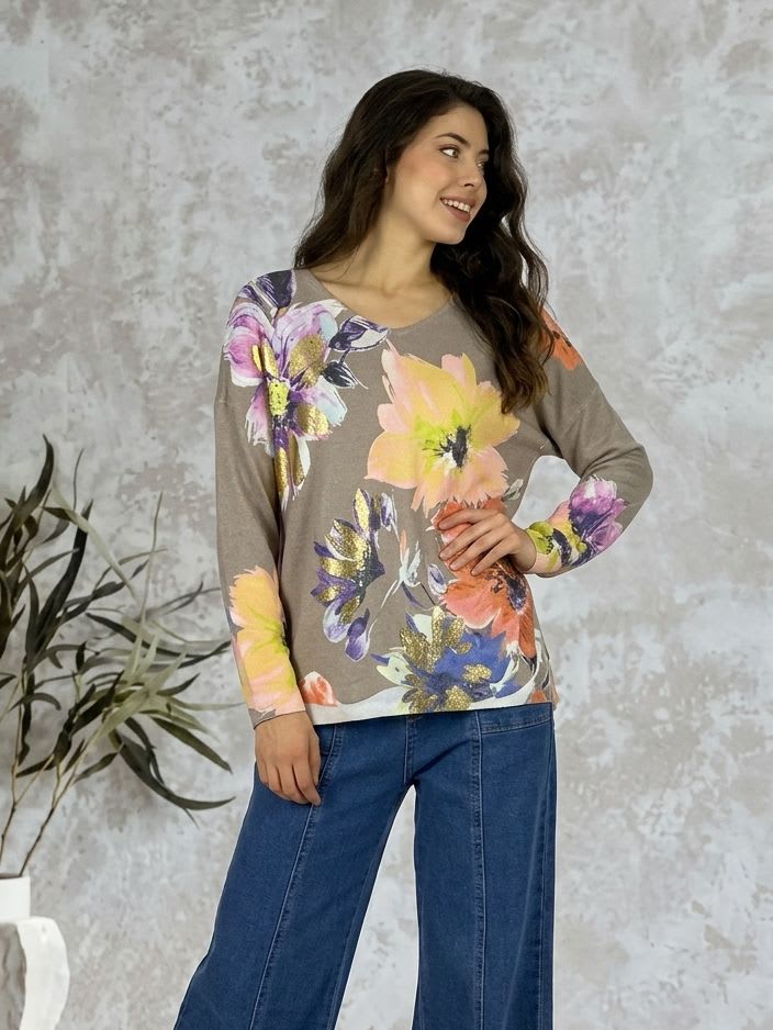 Sweater Spandex Estampado Floral con Brillo A3-74//773
