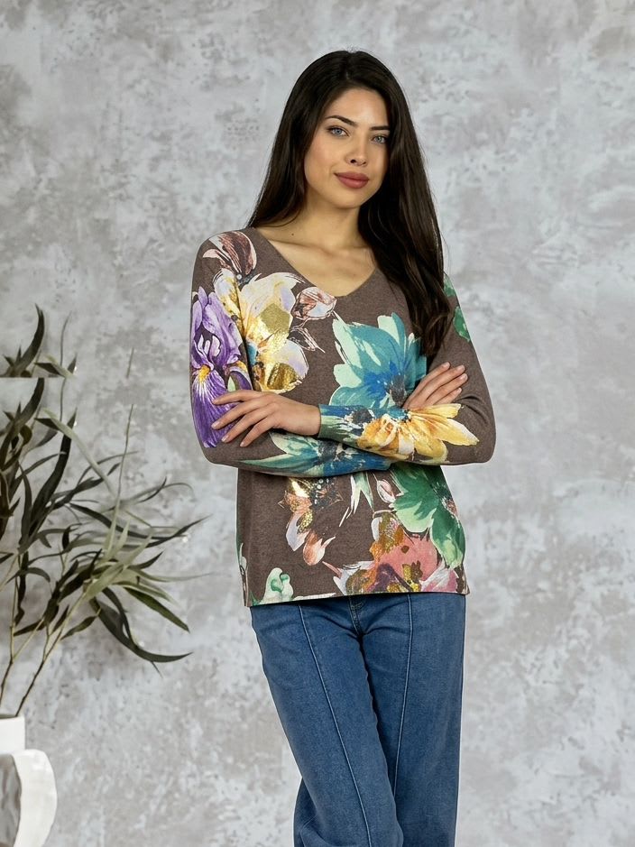 Sweater Spandex Estampado Floral con Brillo A3-74//774