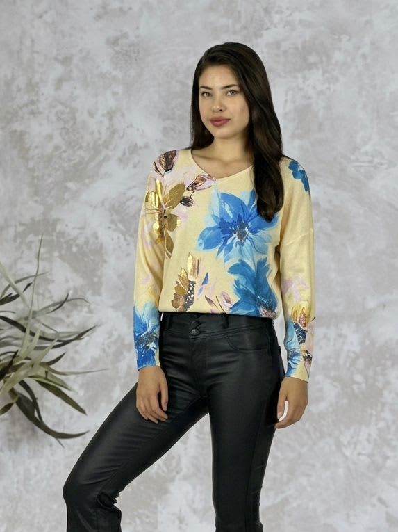 Sweater Spandex Estampado Floral con Brillo A3-74//775