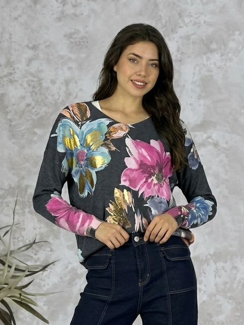 Sweater Spandex Estampado Floral con Brillo A3-74//771