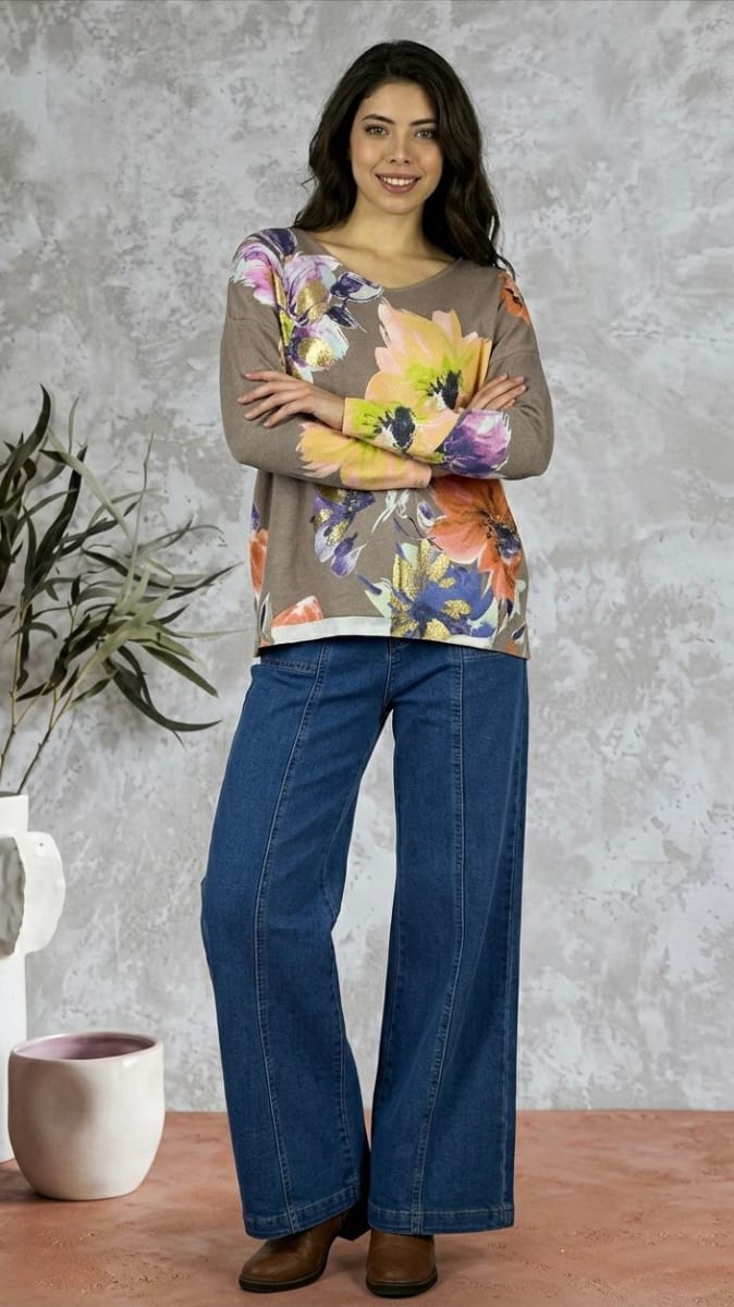 Sweater Spandex Estampado Floral con Brillo A3-74//776