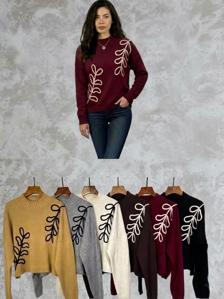 Sweater Spandex Estampado de Hojas Bordadas A3-701