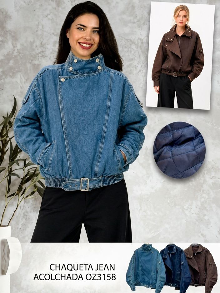 Chaqueta de Mezclilla Acolchada Botones Cruzado B1-112/1151