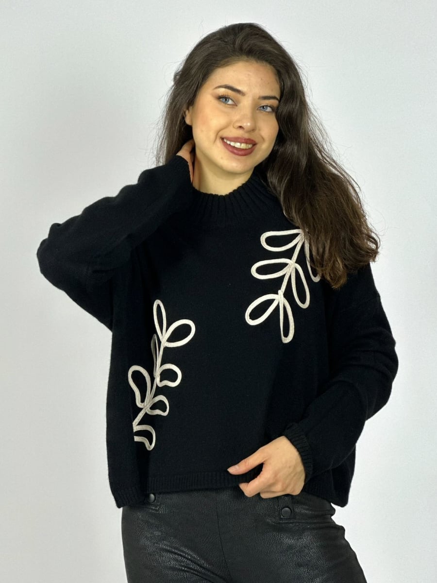 Sweater Spandex Estampado de Hojas Bordadas A3-701