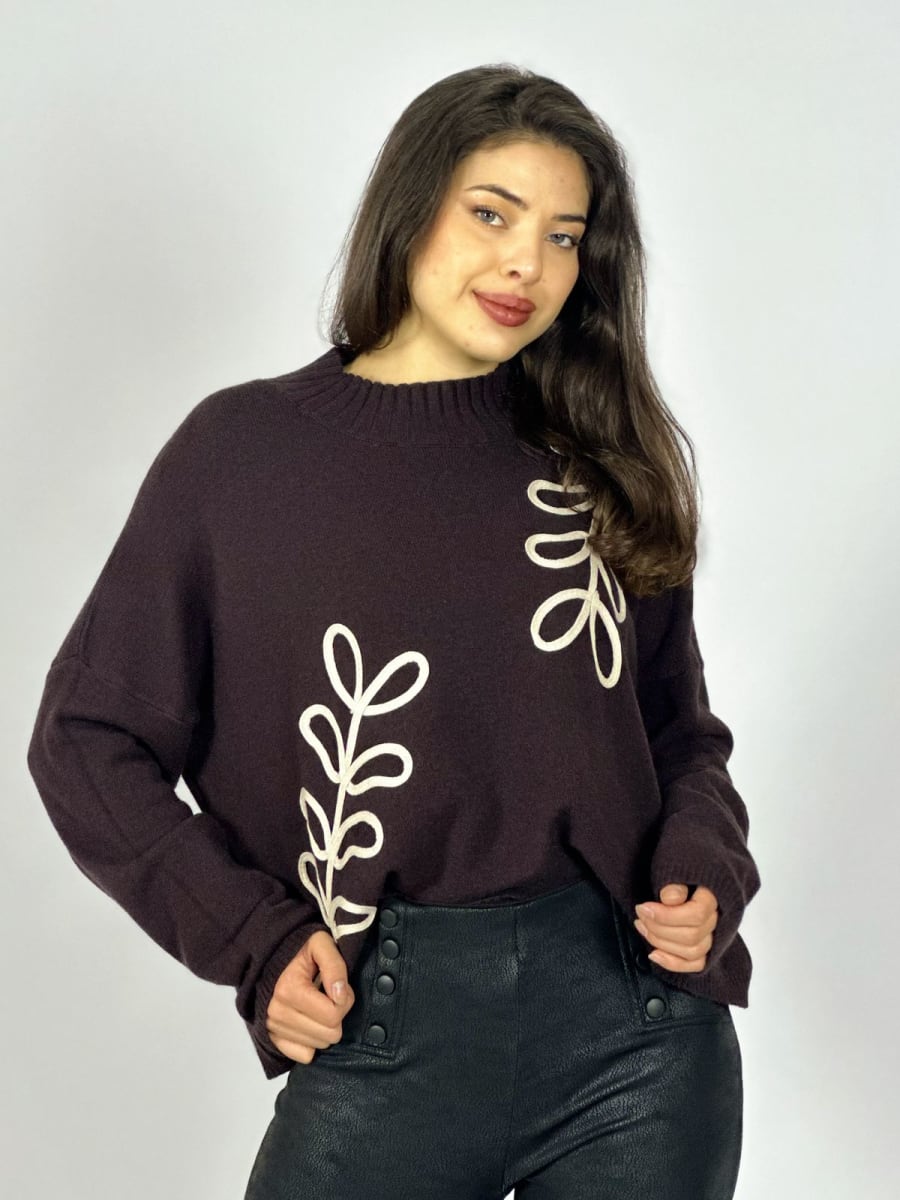 Sweater Spandex Estampado de Hojas Bordadas A3-704