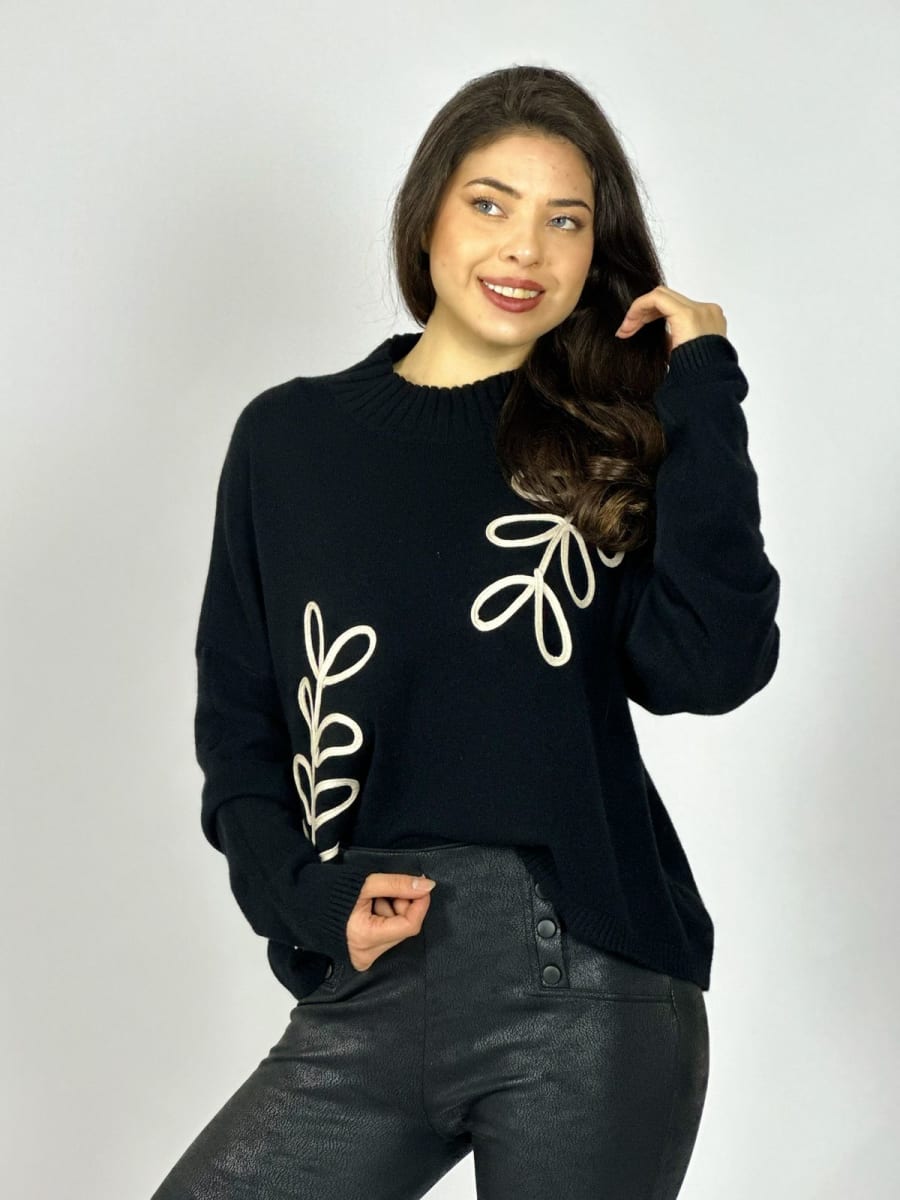 Sweater Spandex Estampado de Hojas Bordadas A3-702