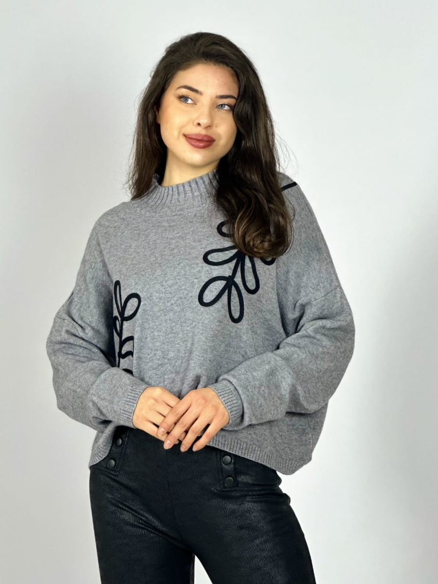 Sweater Spandex Estampado de Hojas Bordadas A3-707
