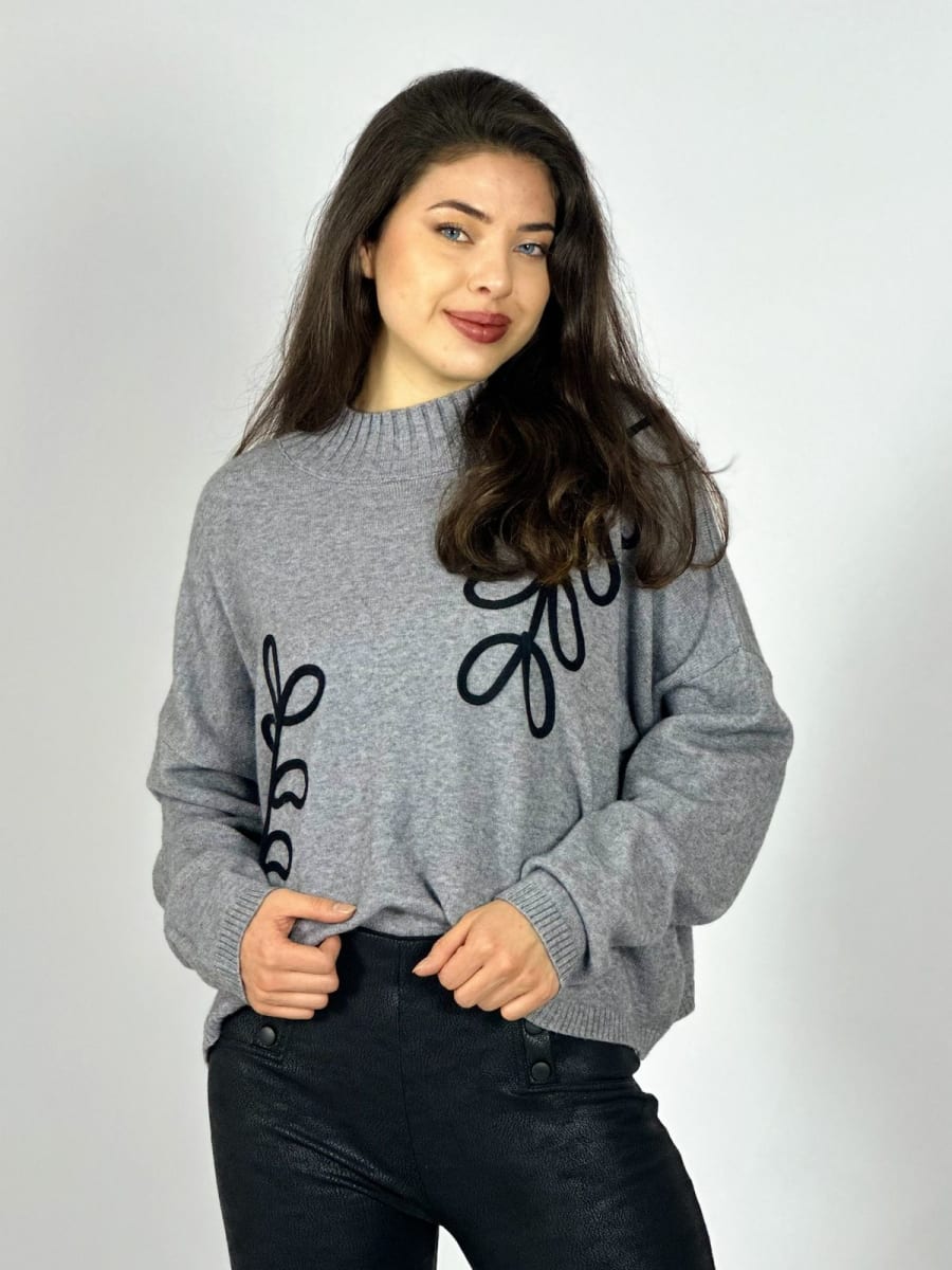 Sweater Spandex Estampado de Hojas Bordadas A3-709